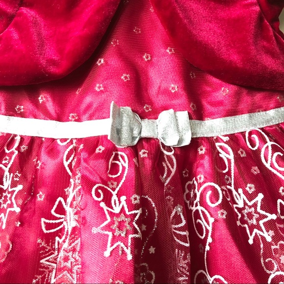 Red Velvet Sparkle Snowflake Holiday Bow Dress 2T - Picture 3 of 8